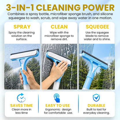 🪟3-in-1 Window Cleaner💦with Built-in Spray Bottle✨Crystal-Clear Glass in Seconds — No Streaks, No Hassle.