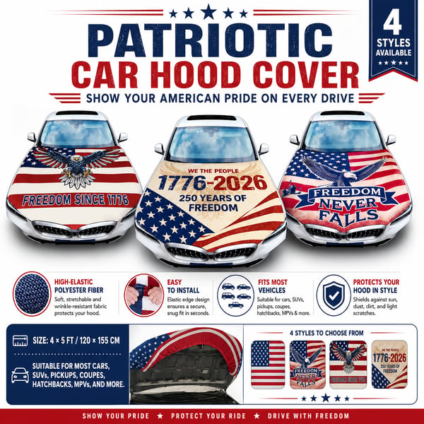 🇺🇸 Universal American Hood Flag Cover 🔥 Fits Most Cars, SUVs & Pickups🦅