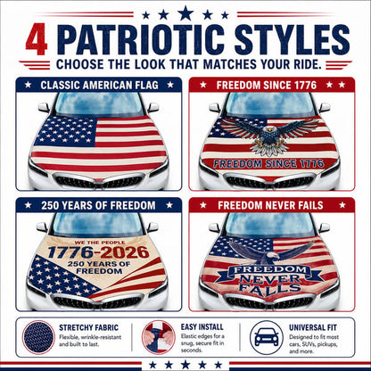 🇺🇸 Universal American Hood Flag Cover 🔥 Fits Most Cars, SUVs & Pickups🦅