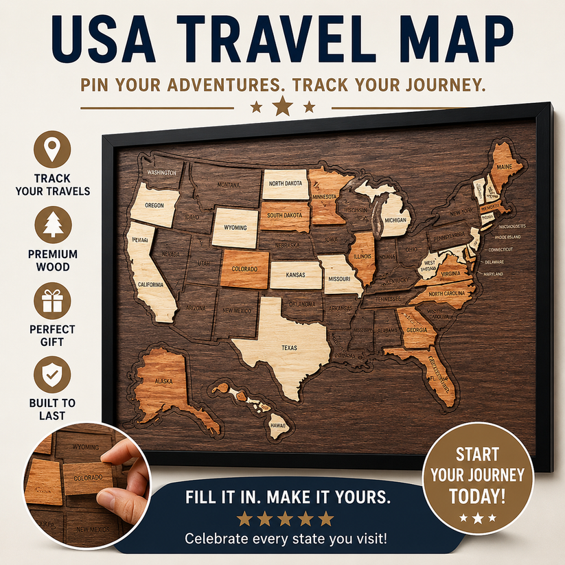 ❤️Wooden USA Travel Map Puzzle🧩A Stylish Way to Track Your Journey & Memories