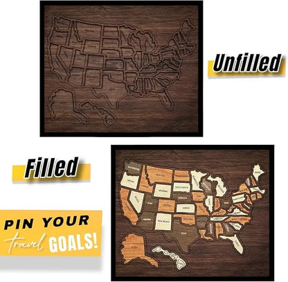 ❤️Wooden USA Travel Map Puzzle🧩A Stylish Way to Track Your Journey & Memories