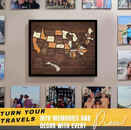 ❤️Wooden USA Travel Map Puzzle🧩A Stylish Way to Track Your Journey & Memories